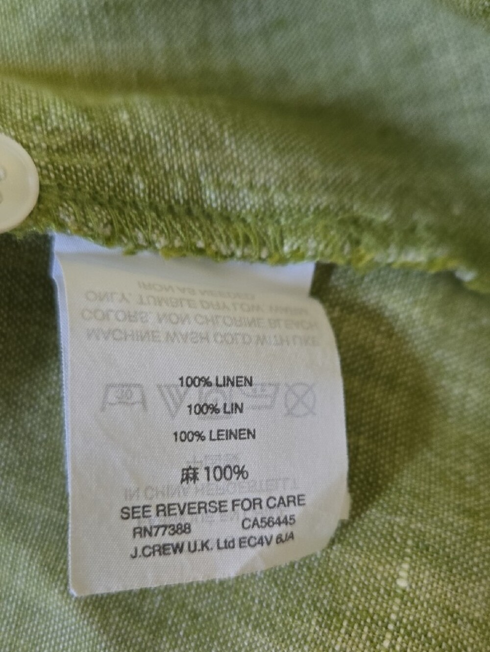 J. Crew Moss Green Irish Linen Button-Front Shirt - Picture 3 of 4